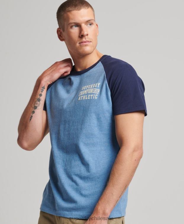 hombres Superdry azul oscuro camiseta raglan deportiva vintage de algodón orgánico 2R68Z89