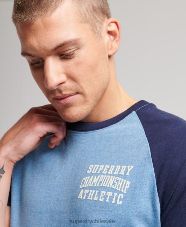 hombres Superdry azul oscuro camiseta raglan deportiva vintage de algodón orgánico 2R68Z89