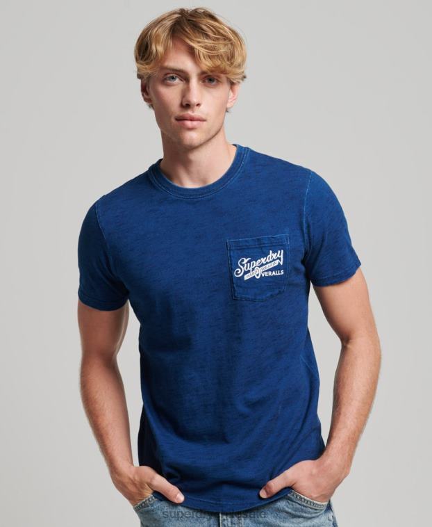 hombres Superdry azul oscuro camiseta vintage con letrero de pared 2R68Z4940