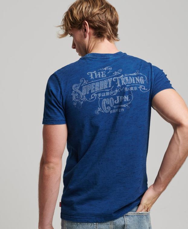 hombres Superdry azul oscuro camiseta vintage con letrero de pared 2R68Z4940