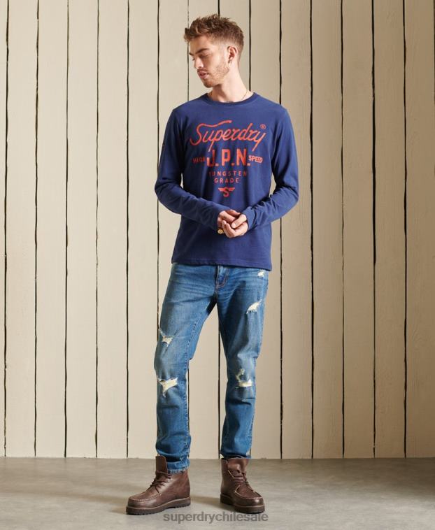 hombres Superdry azul parte superior de ropa de trabajo estilo script 2R68Z1580