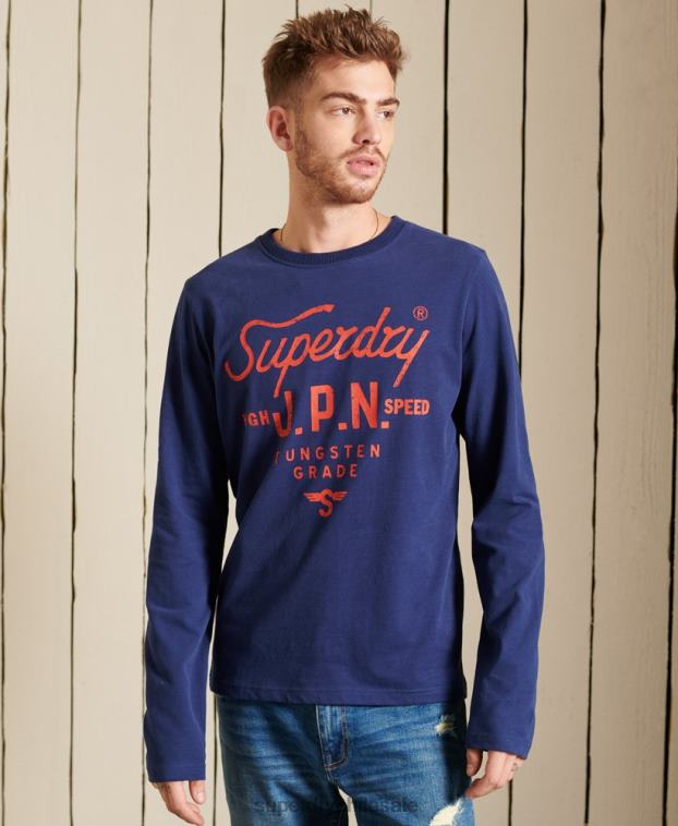 hombres Superdry azul parte superior de ropa de trabajo estilo script 2R68Z1580