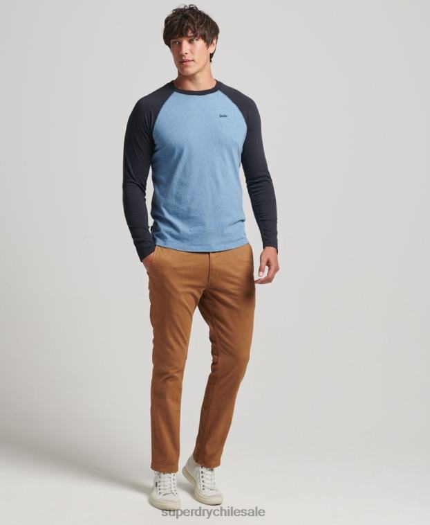 hombres Superdry azul top básico de béisbol de manga larga de algodón orgánico 2R68Z6370