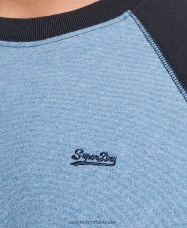 hombres Superdry azul top básico de béisbol de manga larga de algodón orgánico 2R68Z6370