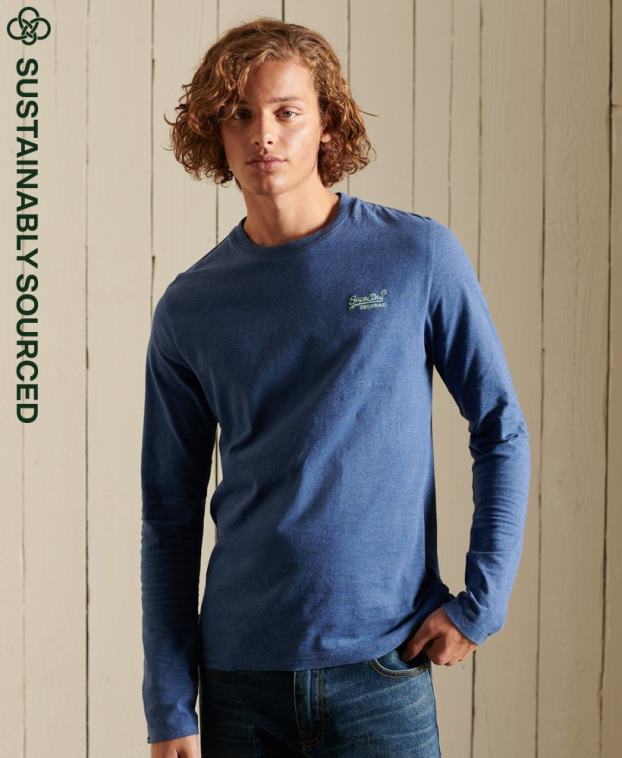 hombres Superdry azul top de algodón orgánico con logo vintage bordado 2R68Z6490