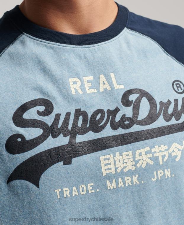 hombres Superdry azul top de manga larga raglán con logo vintage de algodón orgánico 2R68Z1467
