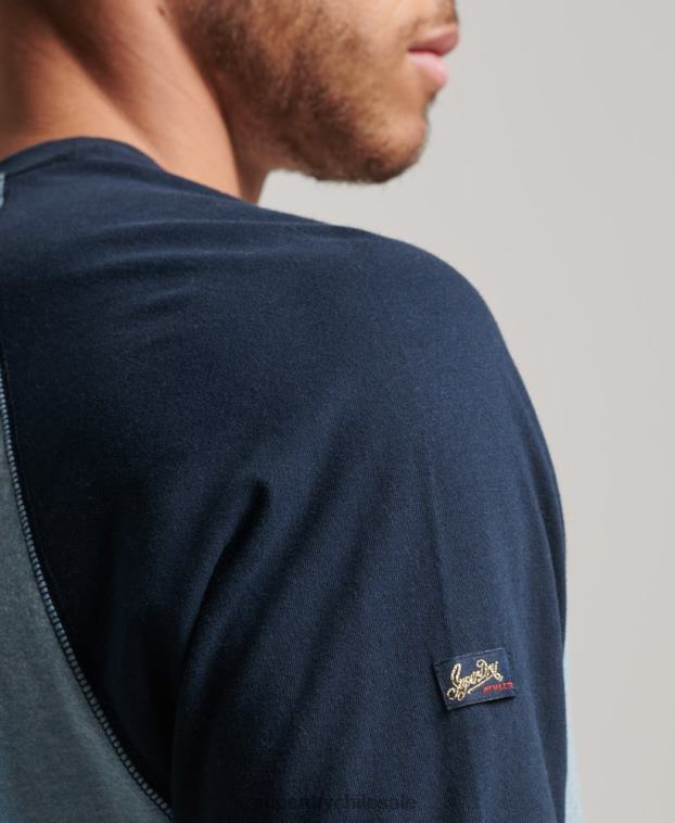 hombres Superdry azul top de manga larga raglán con logo vintage de algodón orgánico 2R68Z1467