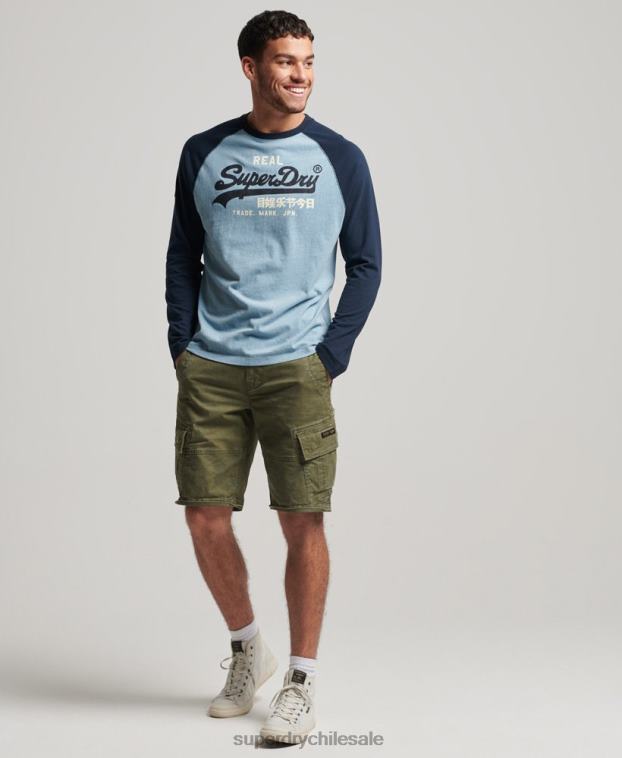 hombres Superdry azul top de manga larga raglán con logo vintage de algodón orgánico 2R68Z1467