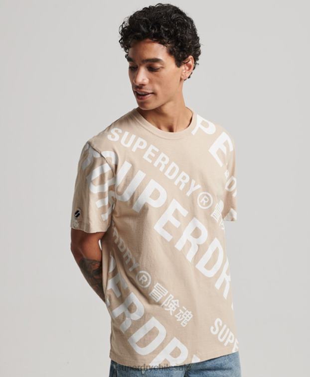 hombres Superdry beige camiseta holgada con logo estampado 2R68Z4821