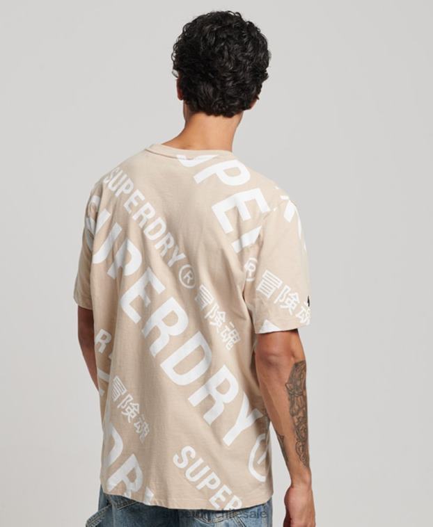 hombres Superdry beige camiseta holgada con logo estampado 2R68Z4821