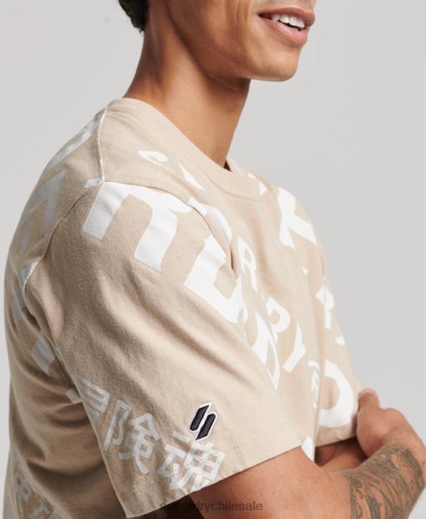 hombres Superdry beige camiseta holgada con logo estampado 2R68Z4821