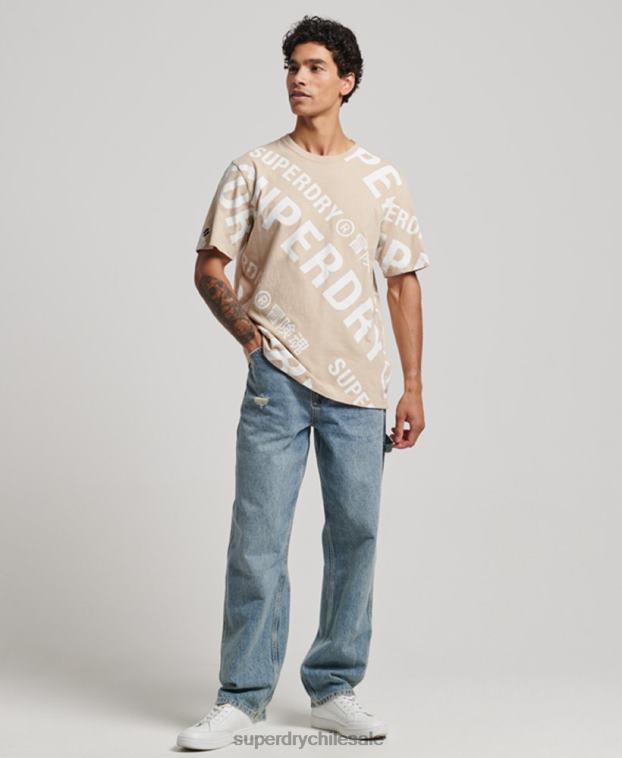 hombres Superdry beige camiseta holgada con logo estampado 2R68Z4821