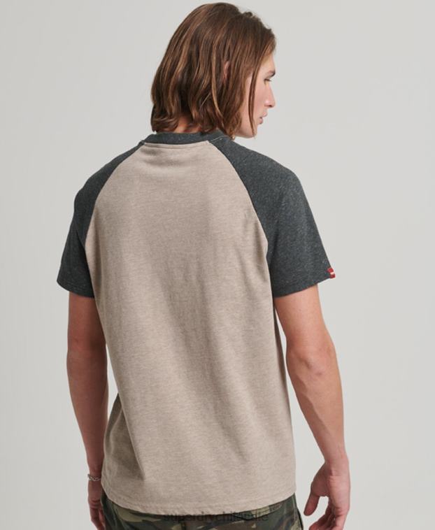 hombres Superdry beige camiseta raglán vintage con apliques de gran aire libre 2R68Z5