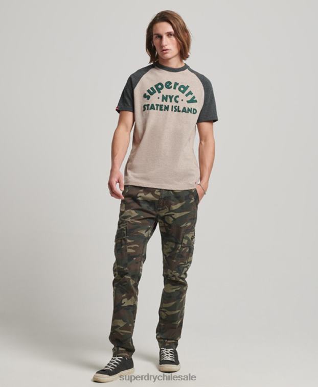 hombres Superdry beige camiseta raglán vintage con apliques de gran aire libre 2R68Z5