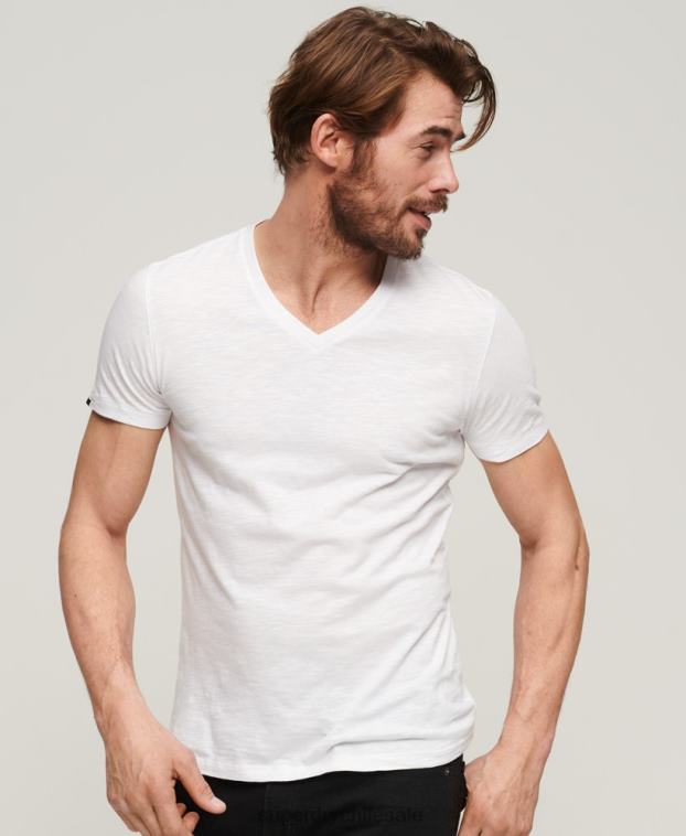 hombres Superdry blanco camiseta con cuello en v 2R68Z70