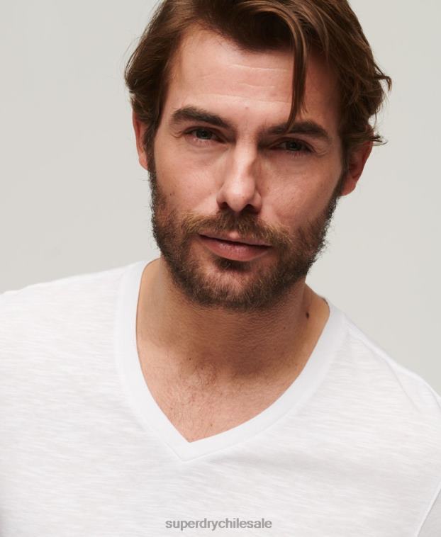hombres Superdry blanco camiseta con cuello en v 2R68Z70