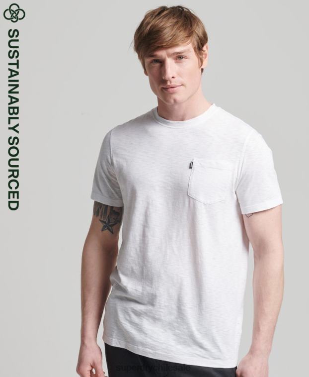 hombres Superdry blanco camiseta de algodón orgánico con cuello redondo y bolsillo flameado 2R68Z4865