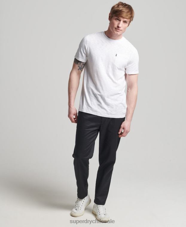 hombres Superdry blanco camiseta de algodón orgánico con cuello redondo y bolsillo flameado 2R68Z4865