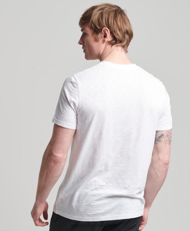 hombres Superdry blanco camiseta de algodón orgánico con cuello redondo y bolsillo flameado 2R68Z4865