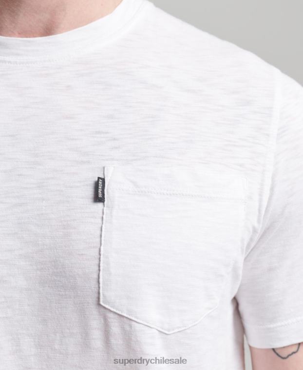 hombres Superdry blanco camiseta de algodón orgánico con cuello redondo y bolsillo flameado 2R68Z4865
