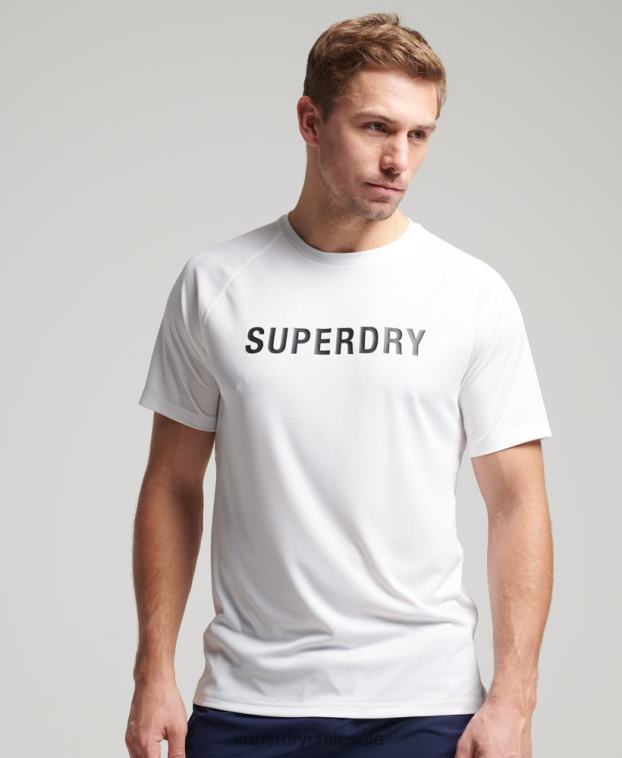 hombres Superdry blanco camiseta de manga corta con logo activo de tren 2R68Z1422