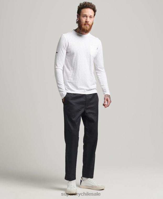 hombres Superdry blanco camiseta de manga larga de jersey flameado de algodón orgánico 2R68Z6435