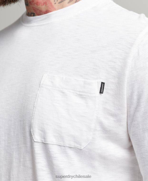 hombres Superdry blanco camiseta de manga larga de jersey flameado de algodón orgánico 2R68Z6435