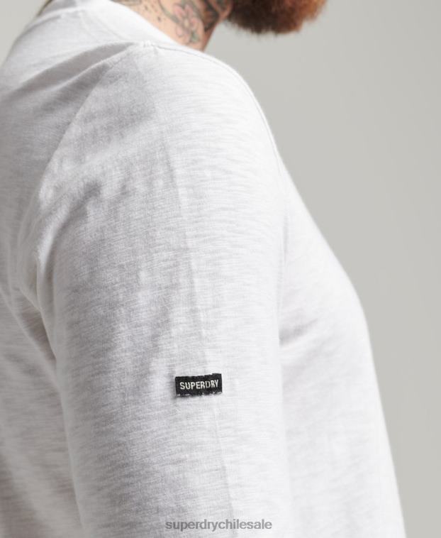 hombres Superdry blanco camiseta de manga larga de jersey flameado de algodón orgánico 2R68Z6435