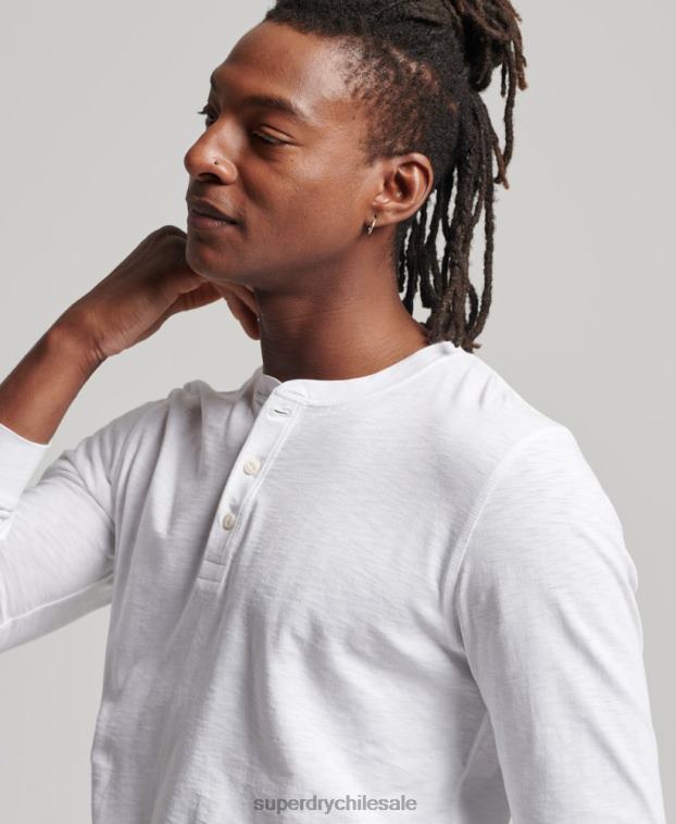 hombres Superdry blanco camiseta henley de manga larga 2R68Z1498