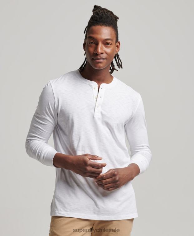 hombres Superdry blanco camiseta henley de manga larga 2R68Z1498