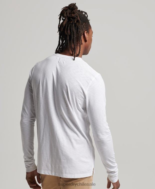 hombres Superdry blanco camiseta henley de manga larga 2R68Z1498