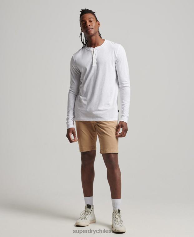 hombres Superdry blanco camiseta henley de manga larga 2R68Z1498
