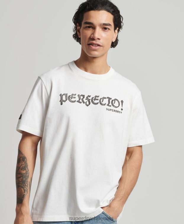 hombres Superdry blanco camiseta surfera ranchera vintage 2R68Z4836