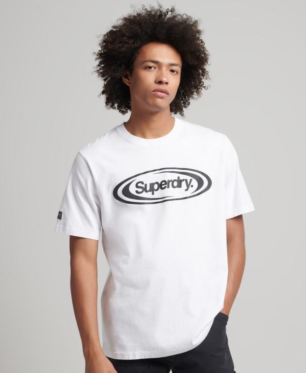 hombres Superdry blanco playera con logo de Game On 90s 2R68Z4813
