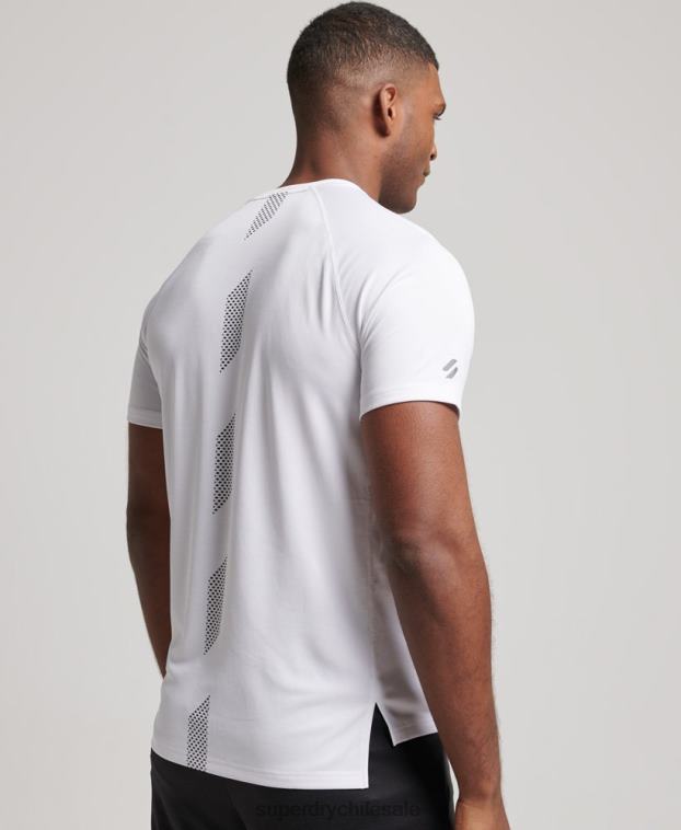 hombres Superdry blanco playera de manga corta con gráfico de tren activo 2R68Z1414