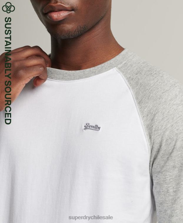 hombres Superdry blanco top básico de béisbol de manga larga de algodón orgánico 2R68Z1497