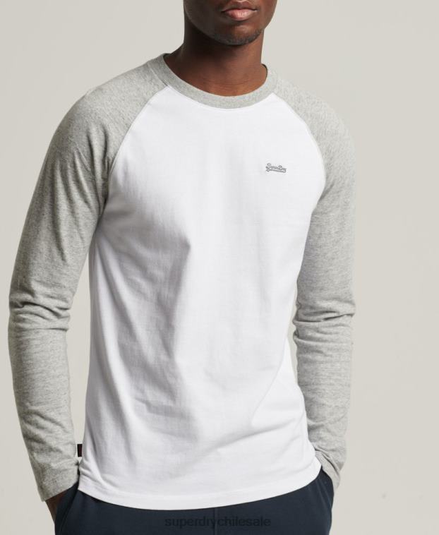 hombres Superdry blanco top básico de béisbol de manga larga de algodón orgánico 2R68Z1497