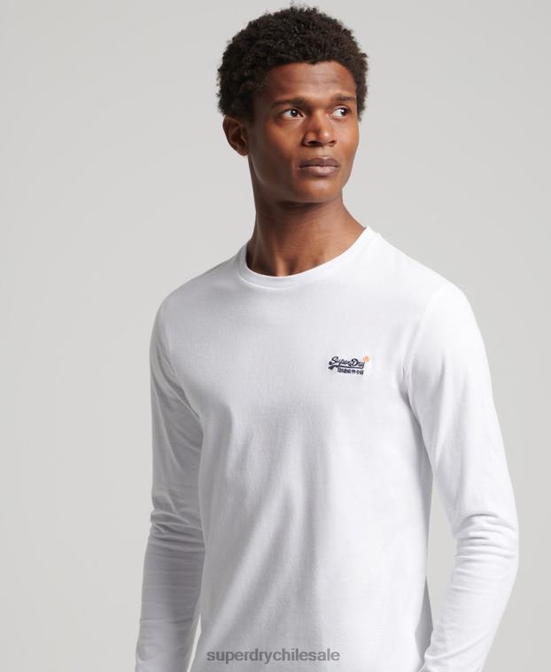 hombres Superdry blanco top de algodón orgánico con bordado vintage 2R68Z1544