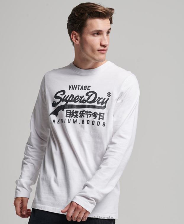 hombres Superdry blanco top de manga larga con logo vintage 2R68Z1590