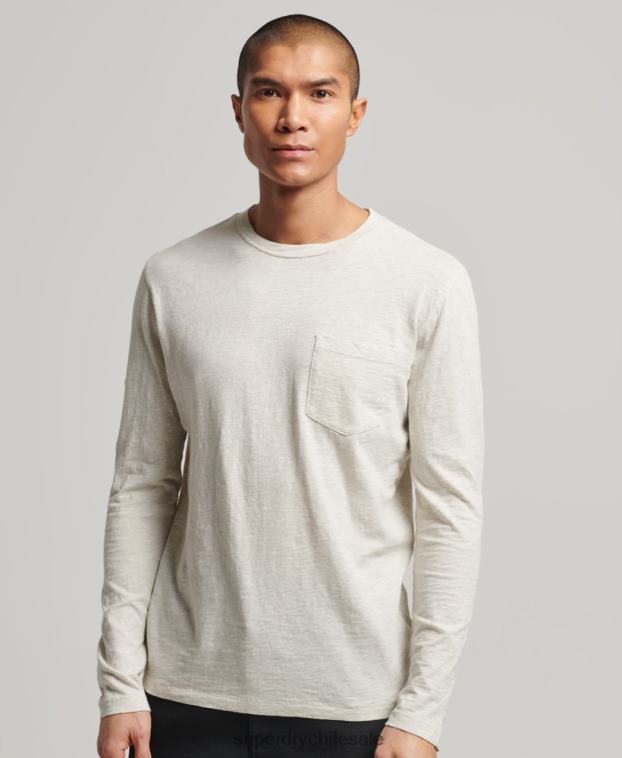 hombres Superdry blanco top de manga larga de punto flameado 2R68Z1516