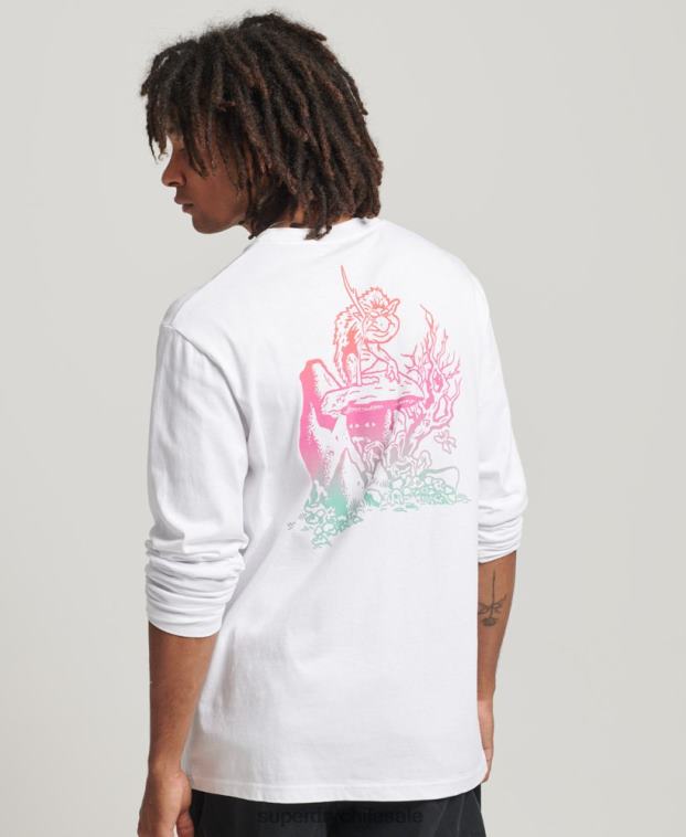 hombres Superdry blanco top de manga larga en el bosque 2R68Z1537