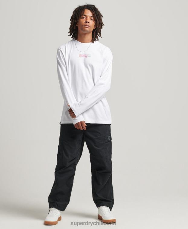 hombres Superdry blanco top de manga larga en el bosque 2R68Z1537
