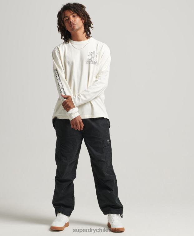 hombres Superdry blanco top de manga larga en el bosque 2R68Z1538