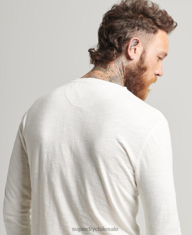hombres Superdry blanco top de manga larga flameado sobreteñido 2R68Z1531