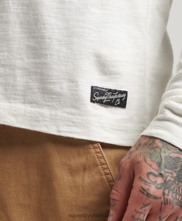 hombres Superdry blanco top de manga larga flameado sobreteñido 2R68Z1531