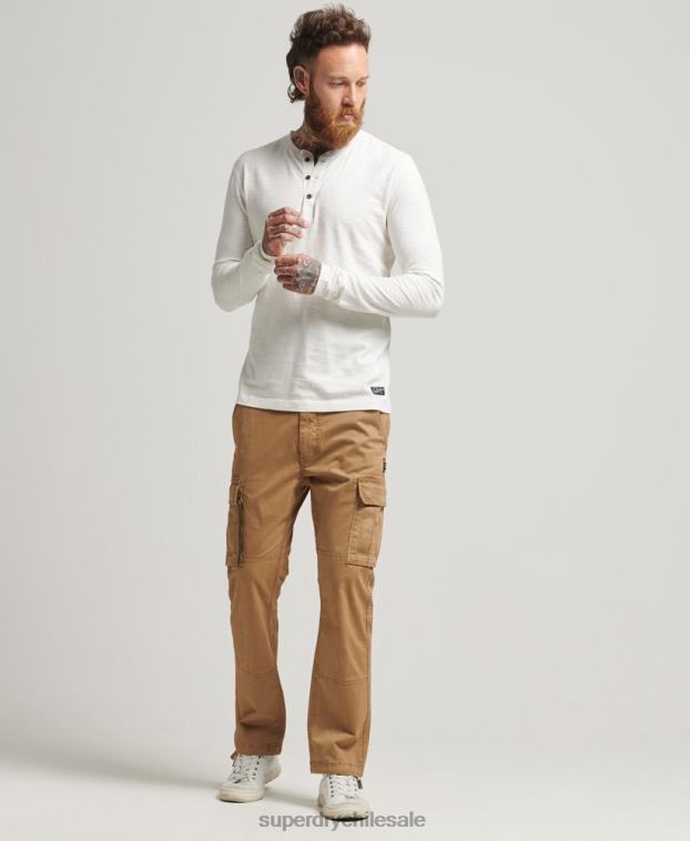hombres Superdry blanco top de manga larga flameado sobreteñido 2R68Z1531