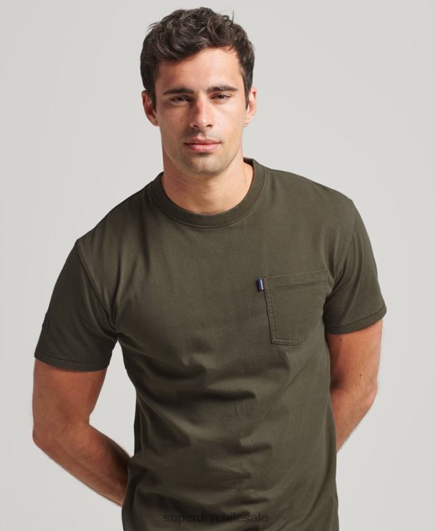 hombres Superdry caqui camiseta de algodón orgánico con bolsillo 2R68Z4869