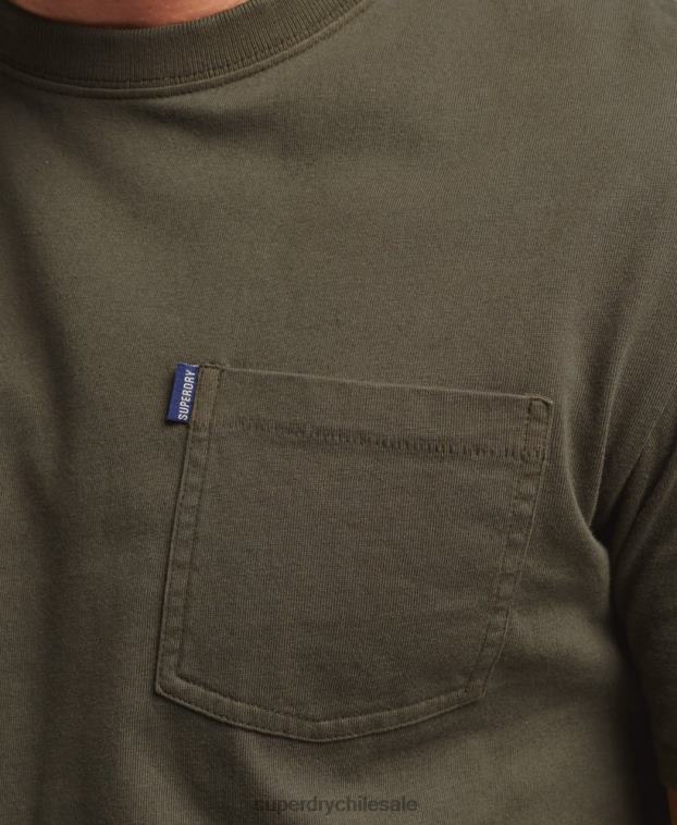 hombres Superdry caqui camiseta de algodón orgánico con bolsillo 2R68Z4869