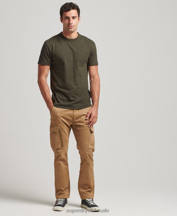 hombres Superdry caqui camiseta de algodón orgánico con bolsillo 2R68Z4869