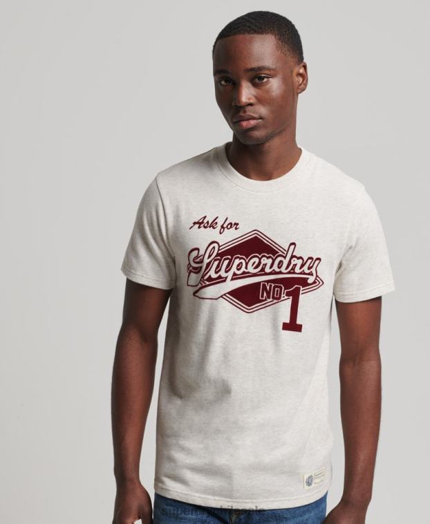 hombres Superdry crema camiseta colegial estilo script vintage 2R68Z4953